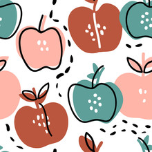 Hand Drawn Doodle Apples Seamless Pattern
