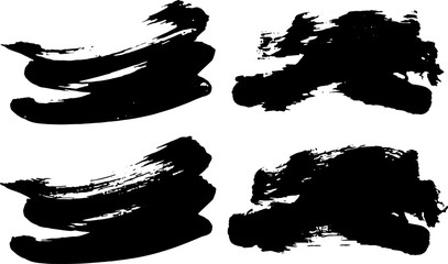 Ink splash brush strokes big set isolated on white. Vector illustration