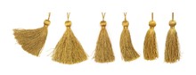 Golden Silk Tassels Isolated On White Background For Creating Graphic Concepts