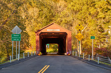 Covered Bridge Along Scenic Route 7 In West Cornwall, Connecticut, USA