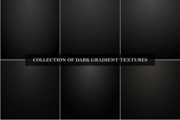 Collection of dark vector carbon textures. Black metallic abstract industrial backgrounds