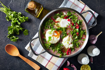 Wall Mural -  red kidney Bean Soup with poached eggs