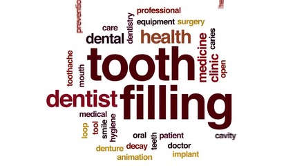 Wall Mural - Tooth filling animated word cloud, text design animation. Kinetic typography.