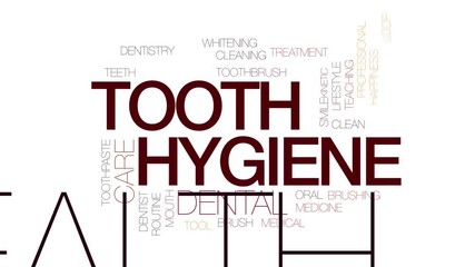 Wall Mural - Tooth hygiene animated word cloud, text design animation. Kinetic typography.
