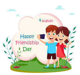 Sticker - Happy friendship day concept. Boy and girl