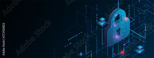 Fotomural Isometric protection concept. Protect mechanism, system privacy.