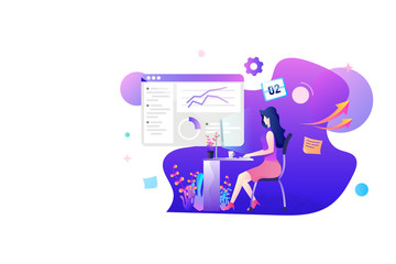 Wall Mural - a woman working on marketing statistic flat concept design. management marketing and product analysi