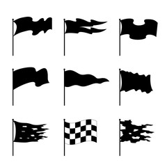 Wall Mural - Waving Flags Signs Black Icon Set. Vector