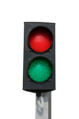 two-color traffic light isolated on white background.