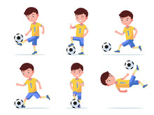Set Boy Soccer Player Plays Football