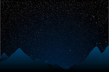 Wall Mural - mountains on starry night sky with blue glow.