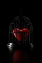 Heart In Bird Cage. 3D Rendering.