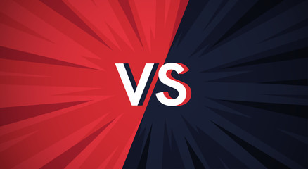 Vs screen. Blue and red abstract versus background. Fight template. Simple modern comic design. Flat style vector illustration.