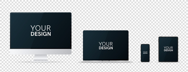 Wall Mural - gadgets, devices set. phone, laptop, pc monitor, computer, tablet. flat style border. realistic conc