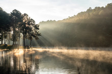 Morning Light And Fog At Pang Oong Lake, Mae Hong Son, Thailand