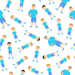 Poster - Cartoon Character Kids Football Team Seamless Pattern Background. Vector