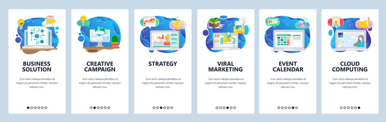 Wall Mural - mobile app onboarding screens. business plan and strategy, viral marketing, email, event calendar. m