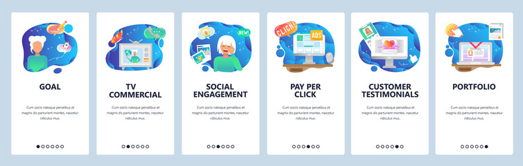 Canvas Print - mobile app onboarding screens. pay per click, marketing, social engagement, customer review. menu ve