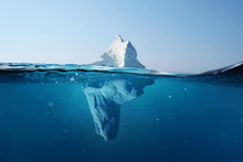 Iceberg In The Ocean. Beautiful View Under Water. Global Warming. Melting Glacier. Hidden Danger Concept