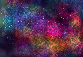 Wall Mural - abstract mandala graphic design and watercolor digital art painting for ancient geometric concept ba