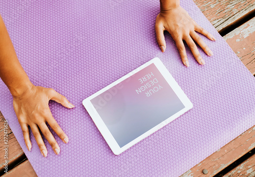 Download Tablet On Yoga Mat Mockup Stock Template Adobe Stock
