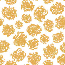 Vector Seamless Pattern Of Marigold Yellow Flowers. Simple Hand Drawn Spring Background For Wrapping Paper, Textile And Packaging.