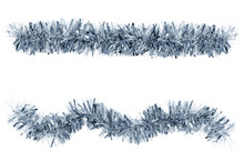 Two Christmas Tinsel Silver Color For Decoration. White Isolate