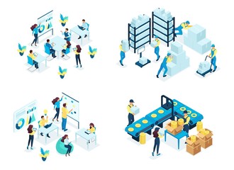 Wall Mural - isometric set concept warehouse, holding company, business training, industrial enterprise. modern v