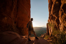 A Young Man Watching The Sunset Cathedral Rock, Sedona.