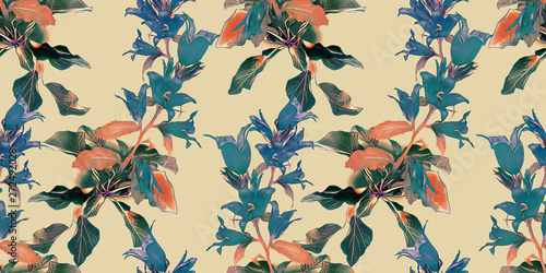 Bell flowers seamless pattern