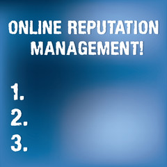 Text sign showing Online Reputation Management. Conceptual photo taking control of the online conversation Blurry Light Flashing Glaring on Blank Blue Hazy Space for Poster Wallpaper