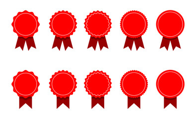 Wall Mural - red ribbon and banner. set of premium quality and guarantee labels isolated on white background. vec