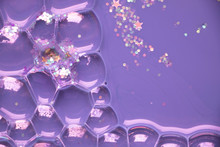 Bright Purple Bubble Cells Background Texture. Hive Like Pattern With A Fun Purple Background. Interesting Abstract Texture Full Of Hexagons.