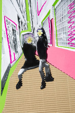 3d Collage Showing Two Cool People Voguing With  Cardboard And Drawn Elements