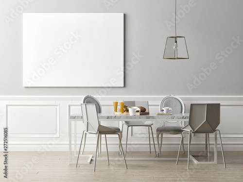 Cuadros en Lienzo Poster in dining room, Scandinavian style 3d rendering, 3d illustration