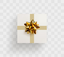 Decorative White Gift Box With Realistic Golden Bow
