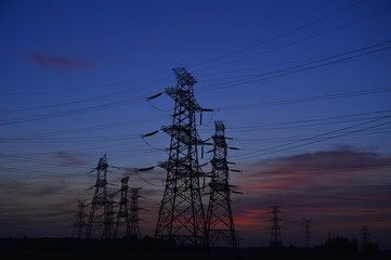 The power supply facilities of contour in the evening