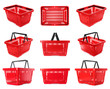 Set of plastic shopping baskets on white background