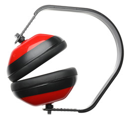 Sticker - Protective headphones on white background. Professional construction accessory