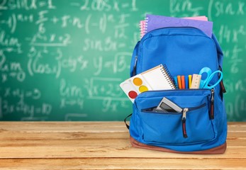 Canvas Print - Blue School Backpack  on   background.