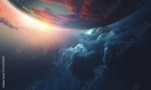 Cuadros en Lienzo Deep space beauty. Planet orbit.
