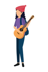 Sticker - young woman playing guitar instrument