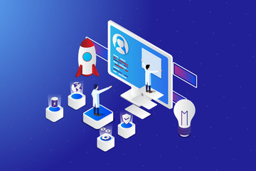 Wall Mural - web development isometric creative illustration vector of graphic , small people in web development 