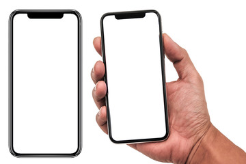 Wall Mural - Smartphone similar to iphone xs max with blank white screen for Infographic Global Business Marketing Plan , mockup model similar to iPhonex isolated Background of ai digital investment economy. 