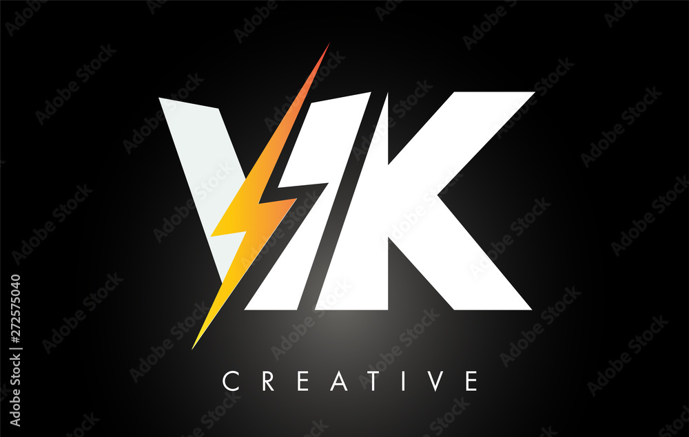 VK Letter Logo Design With Lighting Thunder Bolt. Electric Bolt Letter ...