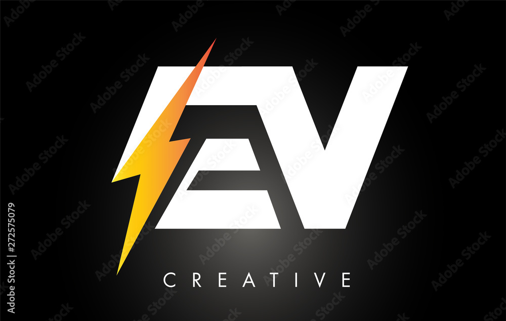 EV Letter Logo Design With Lighting Thunder Bolt. Electric Bolt Letter ...