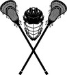 Lacrosse Gear, Sports Helmet and Crossed Lacrosse Sticks
