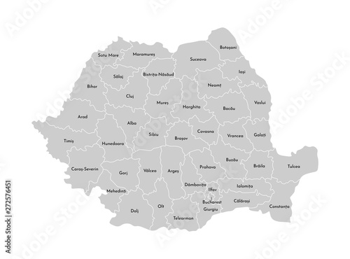 Fotomural Vector isolated illustration of simplified administrative map of Romania
