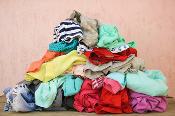 Pile of carelessly scattered clothes.