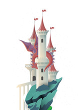 Book Cover Fairy Tale Illustration Castle And Dragon